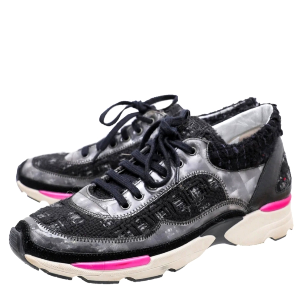 CHANEL Supermarket Tweed Lace up Sneakers Size 36 - Picture 2 of 11